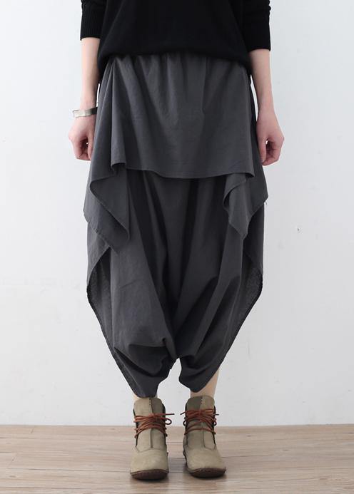 New Original Design Gray Literary Irregular Asymmetric Wide-legged Cropped Trousers