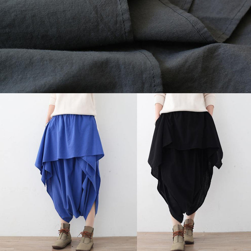 New Original Design Gray Literary Irregular Asymmetric Wide-legged Cropped Trousers