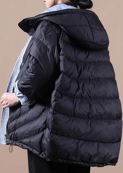 New Oversize Snow Jackets Black Hooded Pockets Warm Winter Coat