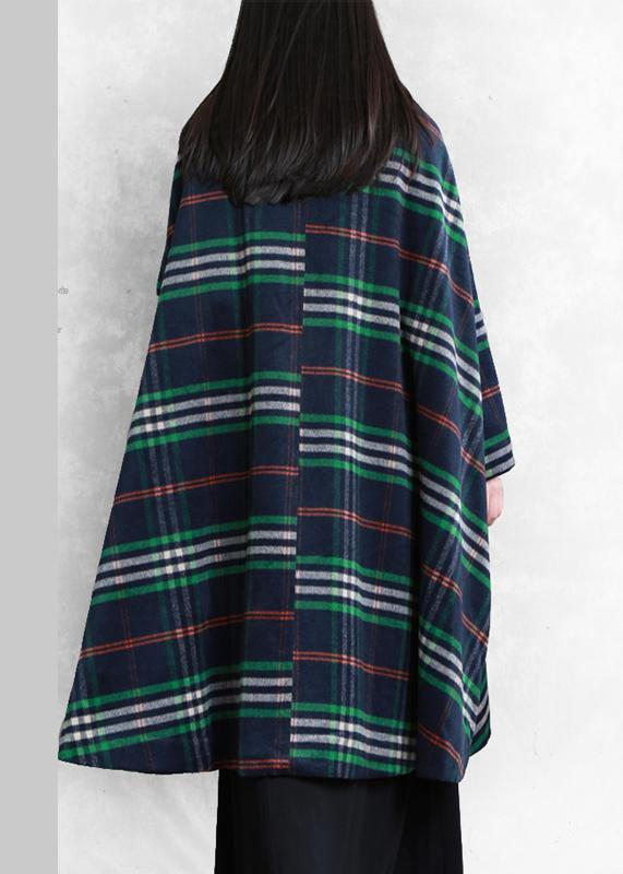 New Oversized Winter Coat Fall Coat Blue Plaid Peter Pan Collar Woolen Overcoat