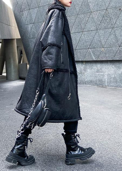 New Oversized Long Jackets Winter Coats Black Zippered Wool Overcoat