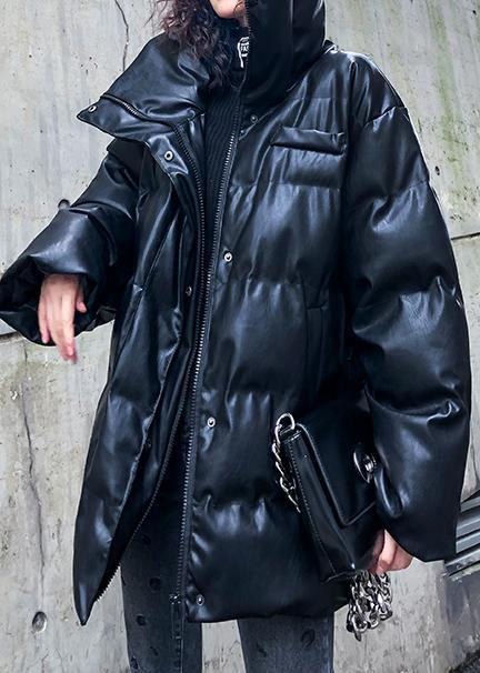 New Oversized Warm Winter Coat Black High Neck Button Parka
