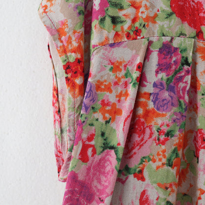 New Pink Prints Linen Caftans Big Hem Linen Maxi Dress Short Sleeve Maxi Dresses