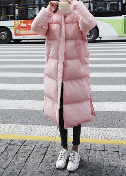 New Pink Warm Winter Coat Down Jacket O Neck Pockets Winter Outwear