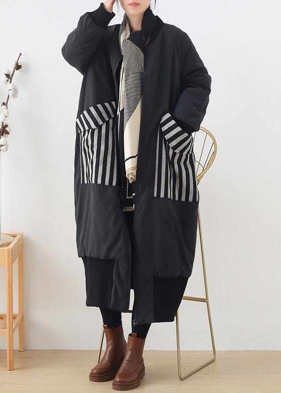 New Coats Winter Outwear Black O Neck Pockets Coat