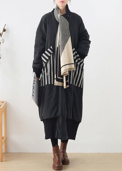 New Coats Winter Outwear Black O Neck Pockets Coat