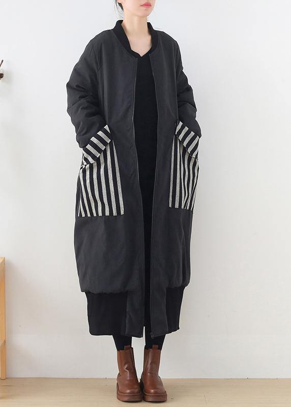 New Coats Winter Outwear Black O Neck Pockets Coat