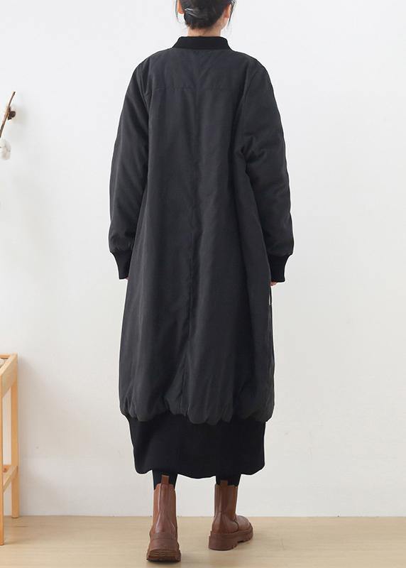 New Coats Winter Outwear Black O Neck Pockets Coat