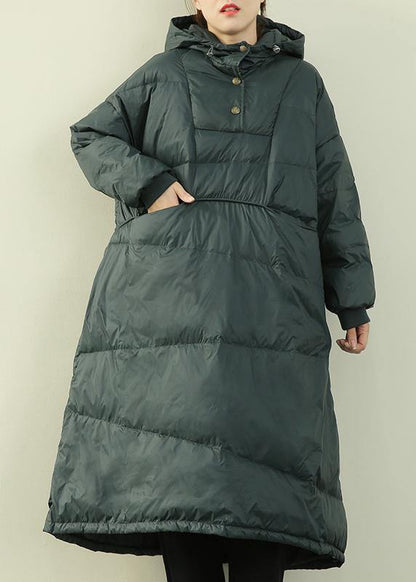 New Clothing Puffers Jackets Green Hooded Button Down Goose Down Coat