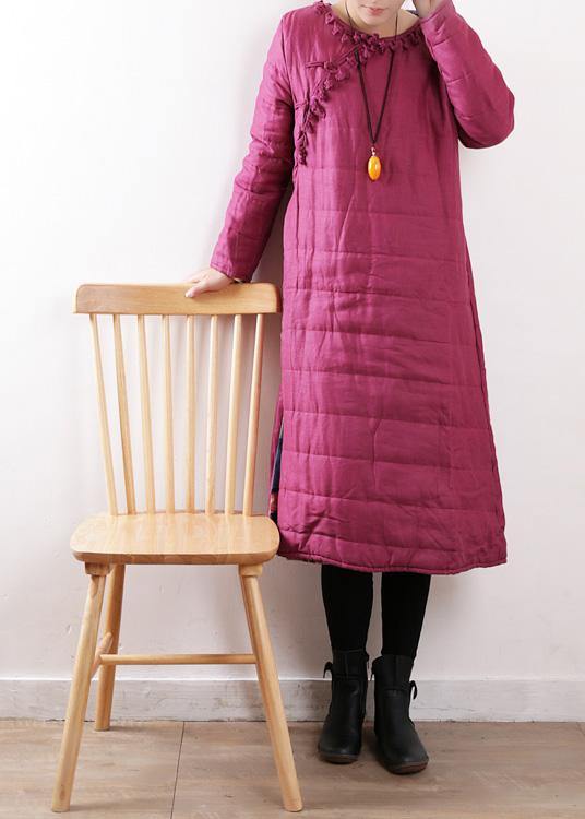 New Clothing Winter Jacket Chinese Button Winter Coats Rose Side Open Outfit