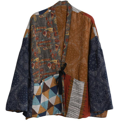 New Clothing Winter Outwear Yellow Print V Neck Patchwork Parkas for