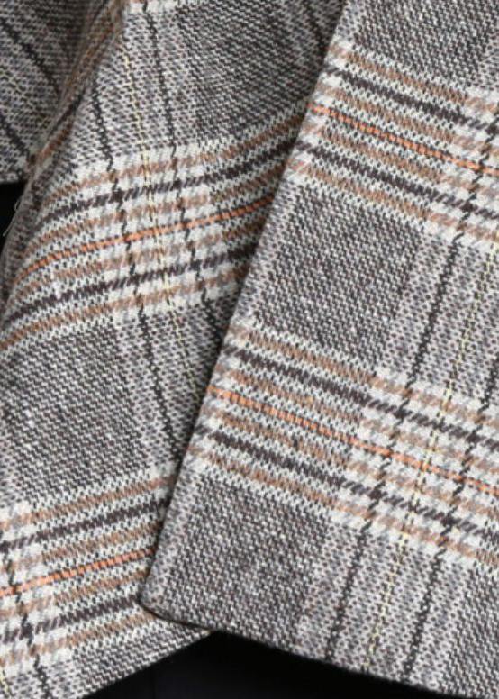 New Medium Length Coat Outwear Khaki Plaid Asymmetric Batwing Sleeve Woolen Coats
