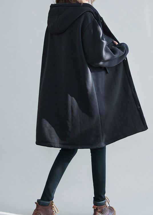New Snow Coats Black Embroidery Hooded Pockets Outfit