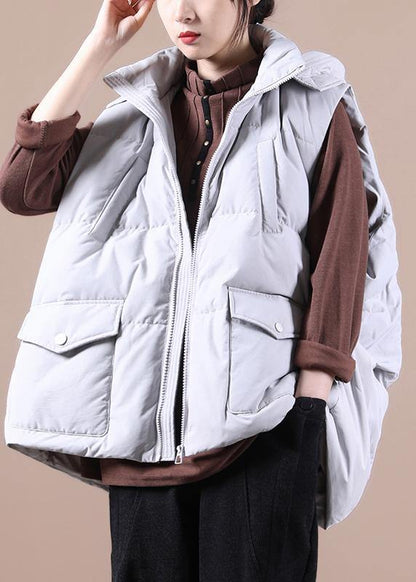New Snow Jackets Jackets Light Gray Stand Collar Pockets Duck Down Vest