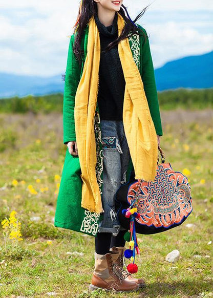 New Warm Winter Coat Embroidery Outwear Green Winter Overcoat