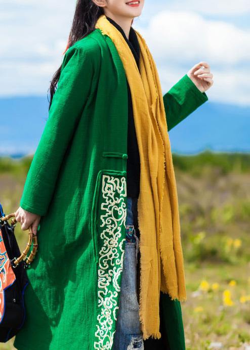 New Warm Winter Coat Embroidery Outwear Green Winter Overcoat