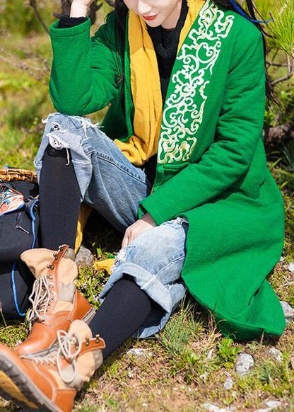 New Warm Winter Coat Embroidery Outwear Green Winter Overcoat
