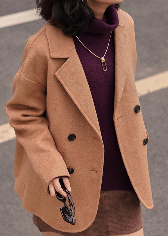 New Winter Coat Coats Khaki Notched Back Side Open Woolen Coats