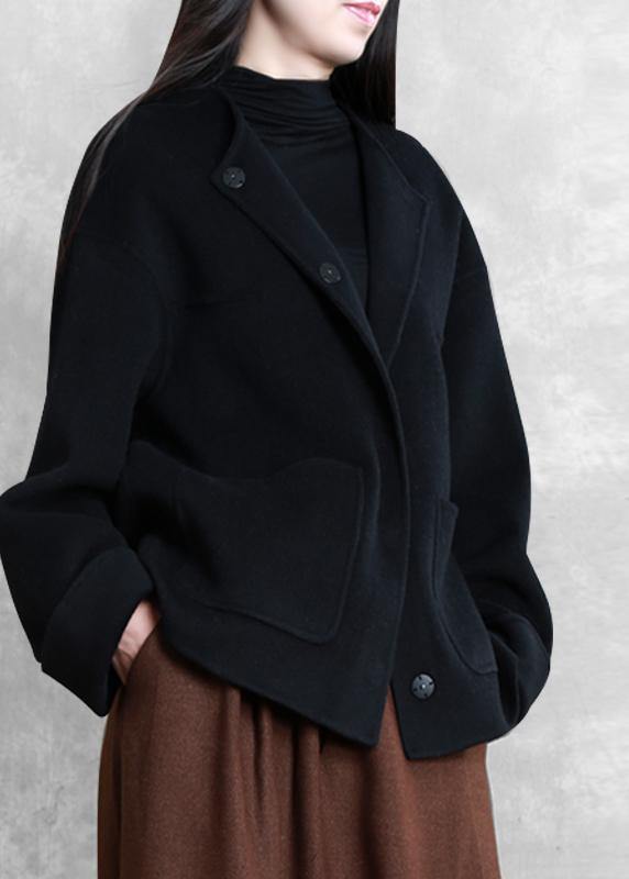 New Winter Coats Beige O Neck Pockets Woolen Coats