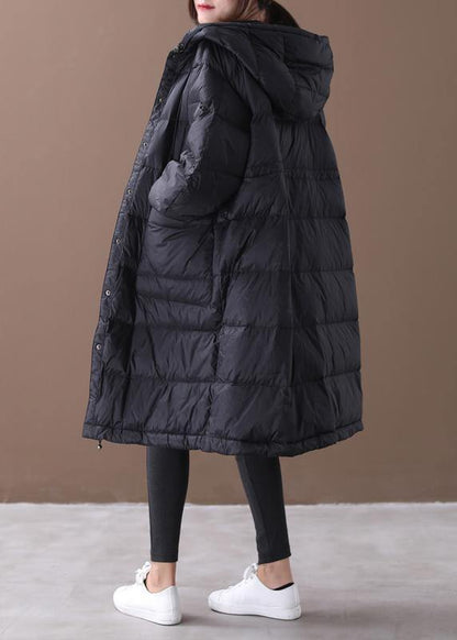 New Winter Jacket Black Hooded Zippered Duck Down Coat