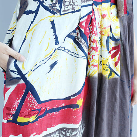 New Prints Midi-length Cotton Dress Cotton Clothing Fine Short Sleeve O Neck Cotton Dress