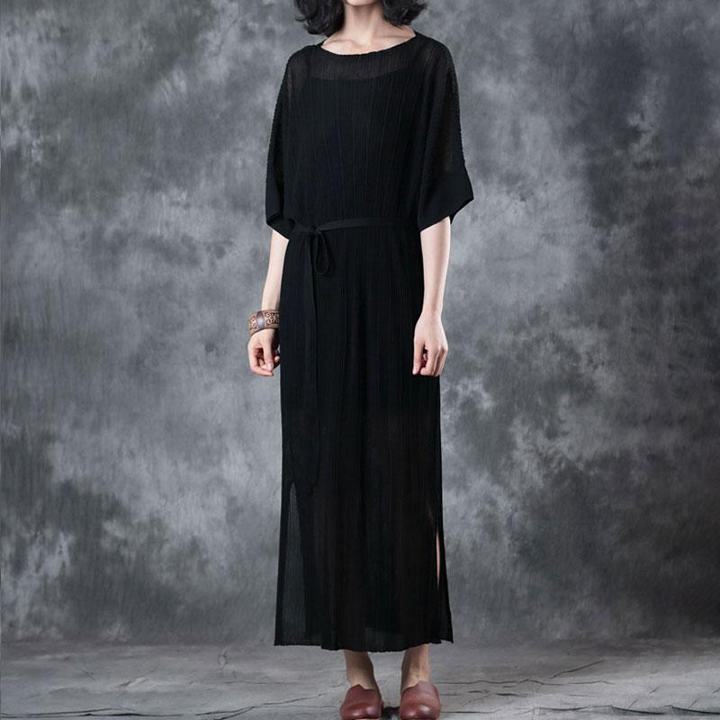 New Pure Linen Tops Lacing Knitting Dress Black Two Pieces With Suspenders