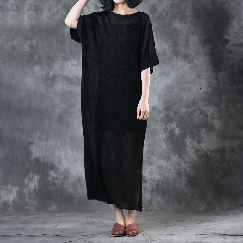 New Pure Linen Tops Lacing Knitting Dress Black Two Pieces With Suspenders