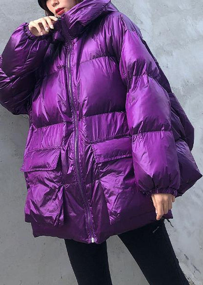 New Purple Parkas for Winter Hooded Pockets Outwear