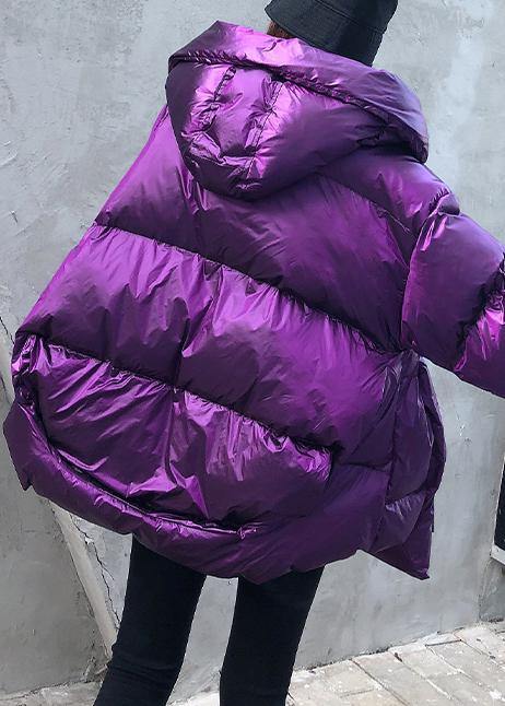 New Purple Parkas for Winter Hooded Pockets Outwear