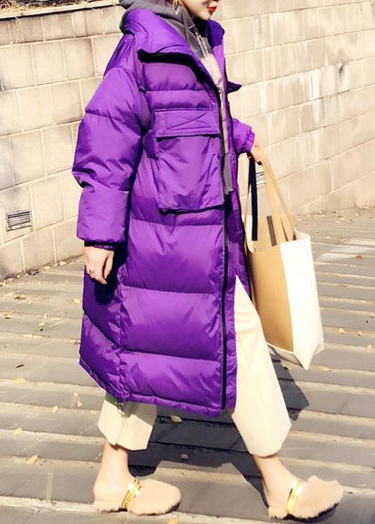 New Purple Down Coat Winter Snow Jackets Stand Collar Cinched Jackets