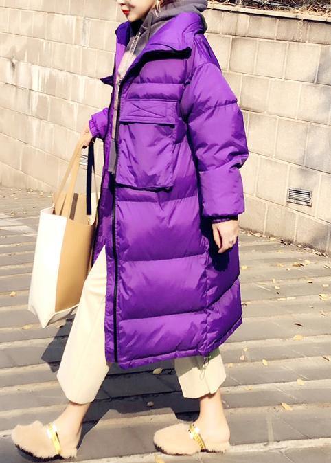New Purple Down Coat Winter Snow Jackets Stand Collar Cinched Jackets