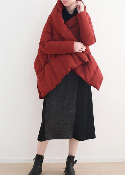 New Red Goose Down Coat Oversize Stand Collar Snow Jackets Dark Buckle Fine Winter Outwear