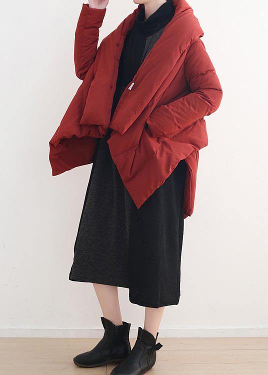 New Red Goose Down Coat Oversize Stand Collar Snow Jackets Dark Buckle Fine Winter Outwear