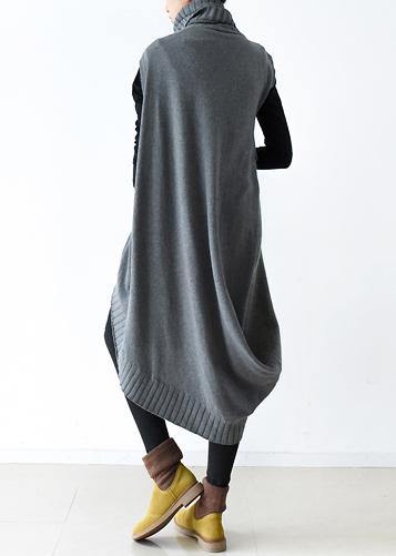 New Style Loose Literary Thick Knitted Stitching Woolen Gray Dress Outer Two-piece Suit