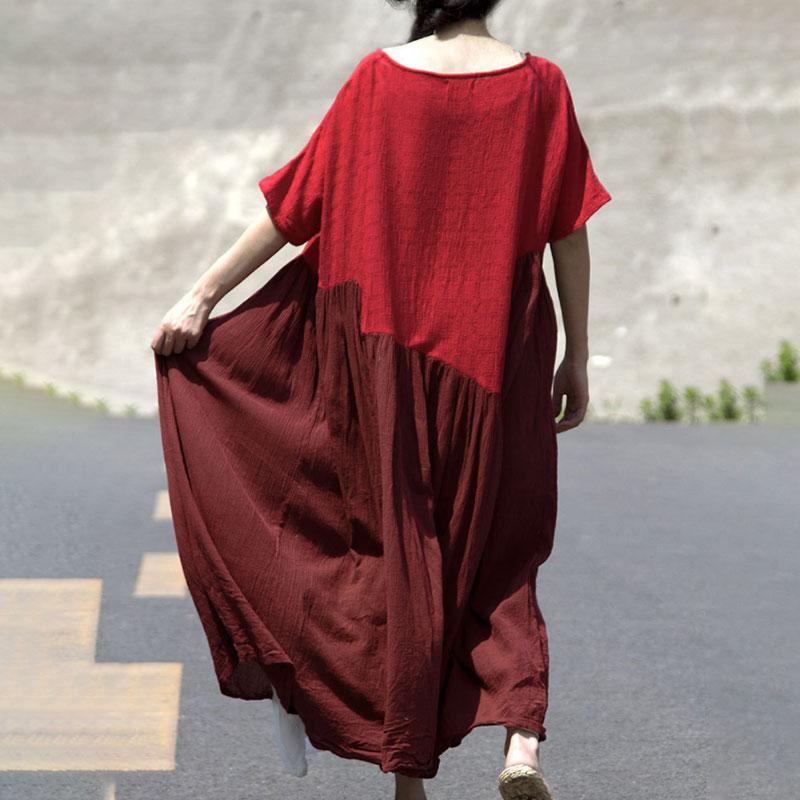 New Traveling Dress Retro Asymmetry Splicing Jacquard Short Sleeve Dress