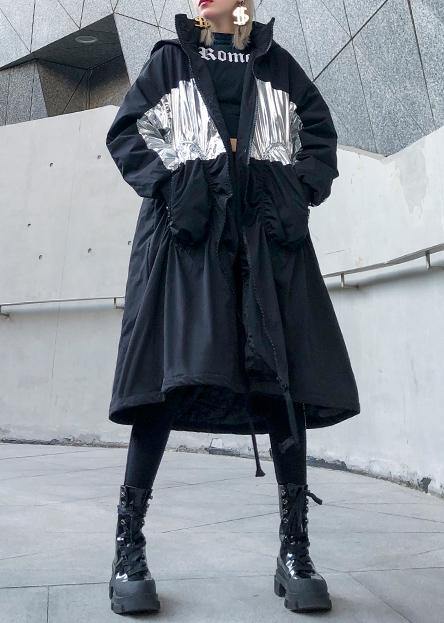 New Coats Outwear Black Hooded Drawstring Winter Parkas
