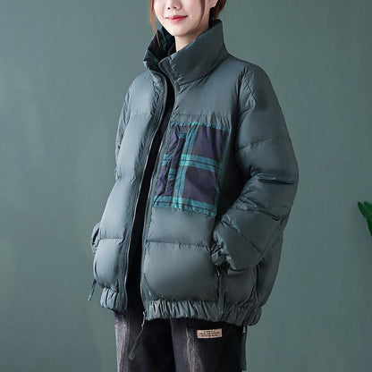 New Down Jacket Winter Overcoat Red Stand Collar Patchwork Goose Down Coat