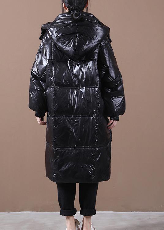 New Parka Coats Black Hooded Pockets Zippered Down Coats