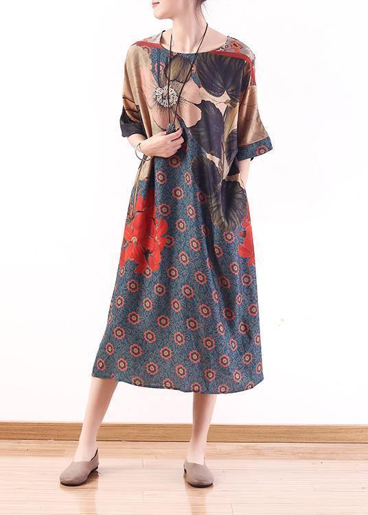 New Versatile Large Size Irregular Red Printed Silk Loose and Thin Dress