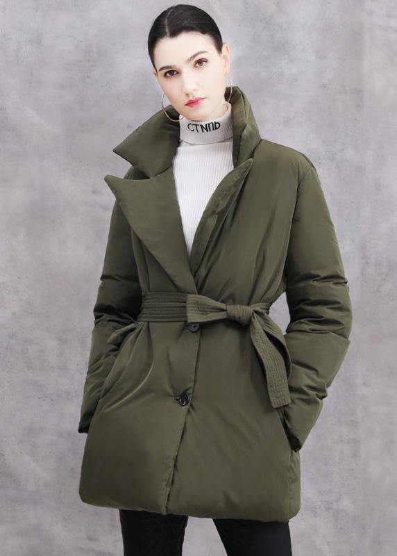 New White Duck Down Coat Plussize Tie Waist Winter Jacket Thick Coats