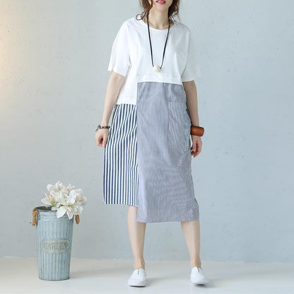 New White Long Linen Dress Clothing Patchwork Linen Maxi Dress Asymmetric Hem Kaftans