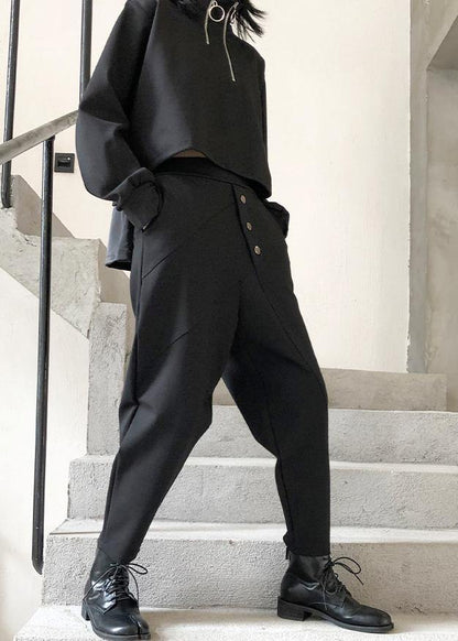 Nine Points Pants Spring and Autumn High Waist and Feet Harlan Black Pants