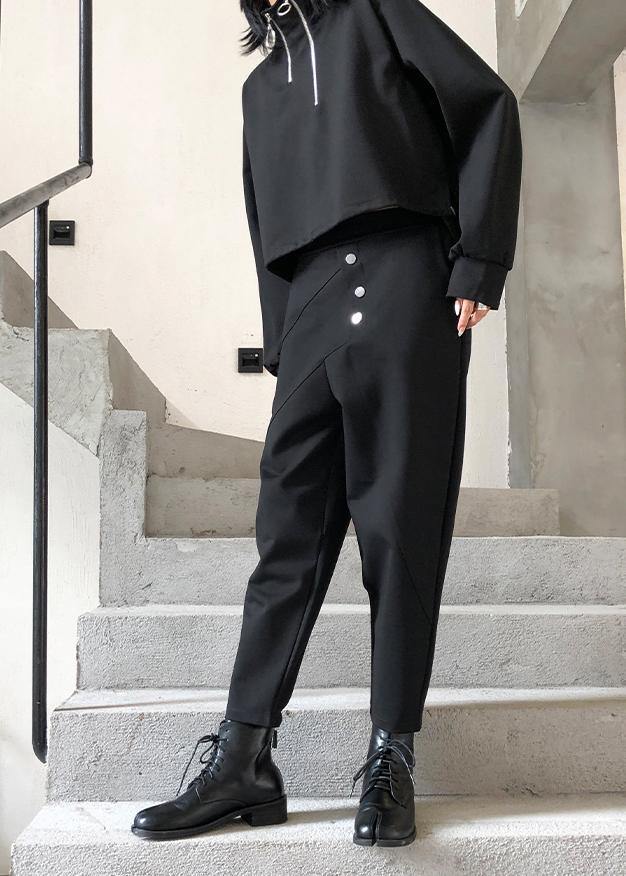 Nine Points Pants Spring and Autumn High Waist and Feet Harlan Black Pants