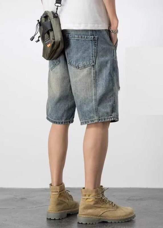 Novelty Blue Hole Pockets High Waist Denim Shorts Summer