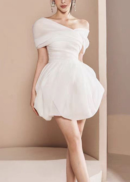 Novelty Blue Wrinkled Cotton Mid Dress Summer