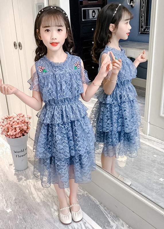 Novelty Pink O-neck Ruffled Patchwork Long Dresses Short Sleeve
