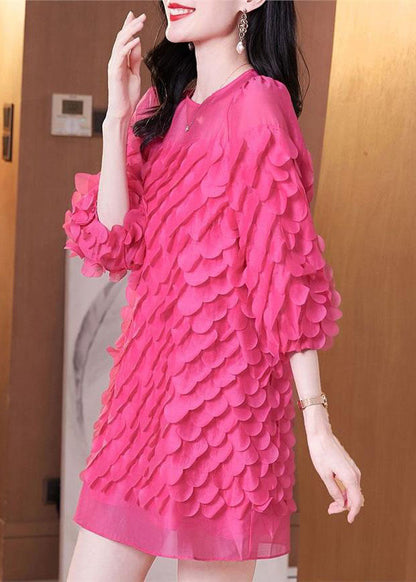 Novelty Rose O-neck Chiffon Mid Dresses Bracelet Sleeve