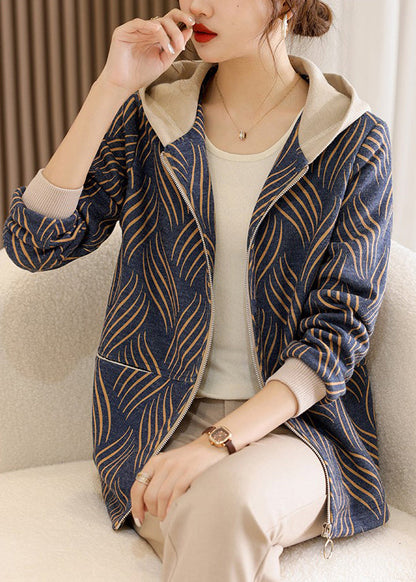 Novelty Yellow Zippered Striped Hoodie Coat Spring