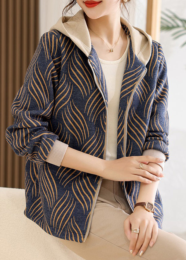Novelty Yellow Zippered Striped Hoodie Coat Spring