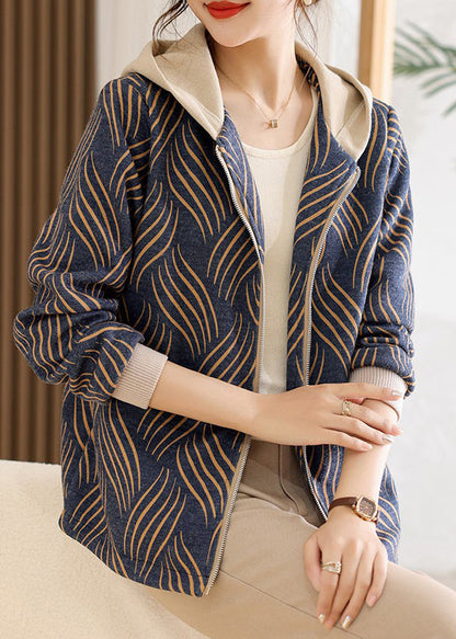 Novelty Yellow Zippered Striped Hoodie Coat Spring